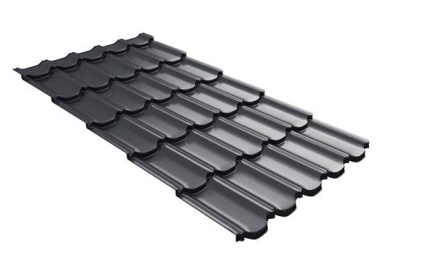 Металлочерепица квинта плюс с 3D резом 0,5 Quarzit PRO Matt RAL 7024 мокрый асфальт купить в Тольятти